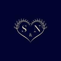 SN floral love shape wedding initial logo vector