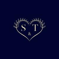 ST floral love shape wedding initial logo vector