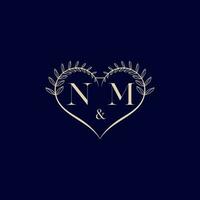 NM floral love shape wedding initial logo vector