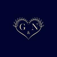 GN floral love shape wedding initial logo vector