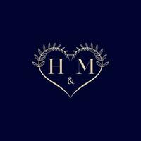 HM floral love shape wedding initial logo vector