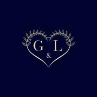 GL floral love shape wedding initial logo vector