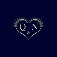 QN floral love shape wedding initial logo vector