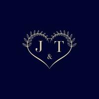 JT floral love shape wedding initial logo vector