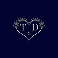 TD floral love shape wedding initial logo vector