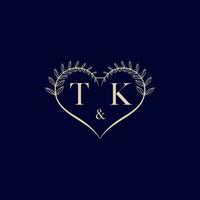 TK floral love shape wedding initial logo vector