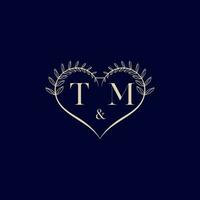 TM floral love shape wedding initial logo vector