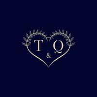 TQ floral love shape wedding initial logo vector