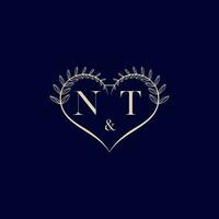 NT floral love shape wedding initial logo vector