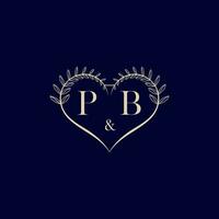 PB floral love shape wedding initial logo vector