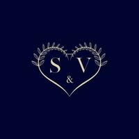 SV floral love shape wedding initial logo vector