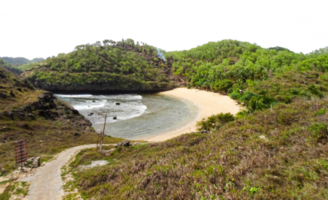 Hidden beach between cliffs isolated png