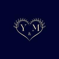YM floral love shape wedding initial logo vector
