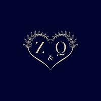 ZQ floral love shape wedding initial logo vector