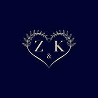 ZK floral love shape wedding initial logo vector