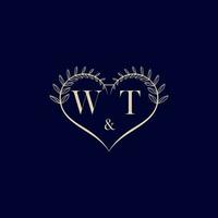 WT floral love shape wedding initial logo vector