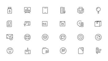 Set of line icons related to office and data exchange. Outline icon collection. Editable stroke. Vector illustration