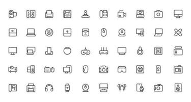 Device and technology line icon set. Electronic devices and gadgets, computer, equipment and electronics. Computer monitor, smartphone, tablet and laptop sumbol collection vector