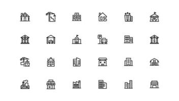 set of building icons, such as city, apartment, condominium, town. Outline icons collection. vector