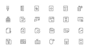 Set of line icons related to office and data exchange. Outline icon collection. Editable stroke. Vector illustration