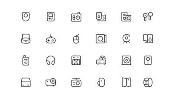 Device and technology line icon set. Electronic devices and gadgets, computer, equipment and electronics. Computer monitor, smartphone, tablet and laptop sumbol collection vector