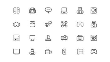 Device and technology line icon set. Electronic devices and gadgets, computer, equipment and electronics. Computer monitor, smartphone, tablet and laptop sumbol collection vector