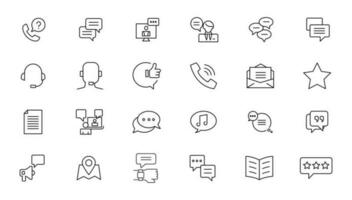 Customer Service and Support - Outline Icon Collection. Thin Line Set contains such Icons as Online Help, Helpdesk, Quick Response, Feedback and more. Simple web icons set vector