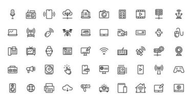 Device and technology line icon set. Electronic devices and gadgets, computer, equipment and electronics. Computer monitor, smartphone, tablet and laptop sumbol collection vector