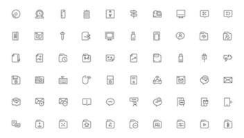 Set of line icons related to office and data exchange. Outline icon collection. Editable stroke. Vector illustration