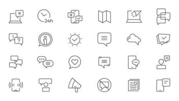 Customer Service and Support - Outline Icon Collection. Thin Line Set contains such Icons as Online Help, Helpdesk, Quick Response, Feedback and more. Simple web icons set vector