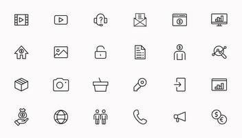 Vector business and finance editable stroke line icon set with money, bank, check, law, auction, exchance, payment, wallet, deposit, piggy, calculator, web and more isolated outline thin symbol