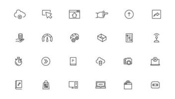 Set of line icons related to data exchange, traffic, files, cloud, server. Outline icon collection. Editable stroke. Vector illustration