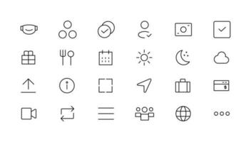 Pixel Perfect. Basic User Interface Essential Set. Line Outline Icons. For App, Web, Print. Editable Stroke. Pixel Stroke Wide with Round Cap and Round Corner vector