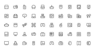 Device and technology line icon set. Electronic devices and gadgets, computer, equipment and electronics. Computer monitor, smartphone, tablet and laptop sumbol collection vector