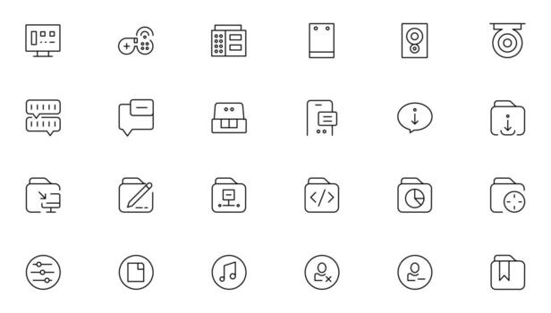 negocio y marketing, programación, datos gestión, Internet conexión, social red, informática, información. Delgado línea azul íconos colocar. plano vector ilustración