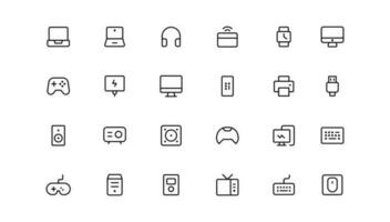 Device and technology line icon set. Electronic devices and gadgets, computer, equipment and electronics. Computer monitor, smartphone, tablet and laptop sumbol collection vector