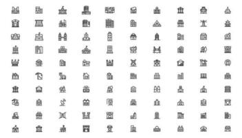 set of building icons, such as city, apartment, condominium, town. Outline icons collection. vector
