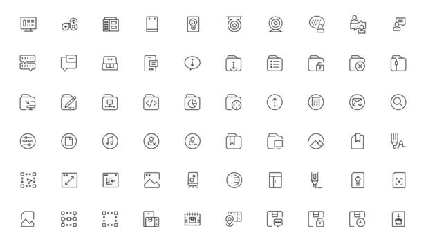 negocio y marketing, programación, datos gestión, Internet conexión, social red, informática, información. Delgado línea azul íconos colocar. plano vector ilustración