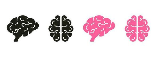 Brainstorm Symbol Collection on White Background. Human Brain Line and Silhouette Color Icon Set. Memory, Mind, Intelligence, Psychology, Neurology, Knowledge Pictogram. Isolated Vector Illustration.