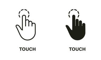 Touch Gesture, Hand Cursor for Computer Mouse Line and Silhouette Icon Set. Swipe, Click, Tap, Press, Point Sign Collection on White Background. Pointer Finger Pictogram. Isolated Vector Illustration.