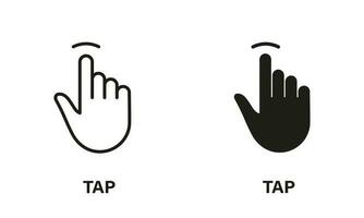 Tap Gesture, Hand Cursor of Computer Mouse Line and Silhouette Black Icon Set. Touch, Click, Press, Swipe, Point Symbol Collection. Pointer Finger Pictogram. Isolated Vector Illustration.