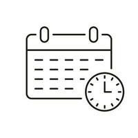 calendario con reloj línea icono, hora administración concepto. cronograma, fecha límite lineal pictograma. evento día recordatorio contorno símbolo. cita agenda signo. editable ataque. aislado vector ilustración.