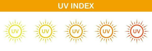 Sun Radiation Index Icons Set. Skin Protection From Sunlight Pictogram. Block Danger Solar Ultraviolet Rays Symbol Collection. SPF Label. Isolated Vector Illustration.