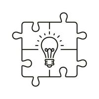 Lightbulb in Puzzle, Solution Concept Pictogram. Success Innovation, Inspiration, Idea Line Icon. Invention Strategy Outline Sign. Jigsaw in Light Bulb. Editable Stroke. Isolated Vector Illustration.