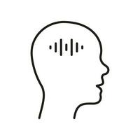 Voice in Human Head Line Icon. Self Talk, Man Thinking Linear Pictogram. Listen To Inner Voice Waves Outline Symbol. Mental Sound, Internal Dialogue. Editable Stroke. Isolated Vector Illustration.