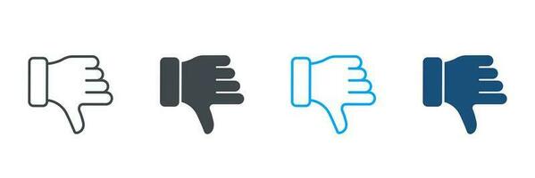 Thumb Down, Finger Down Pictogram. Dislike Gesture in Social Media Silhouette and Line Icon Set. Disapprove, Rejection, Negative Evaluation Symbol Collection. Isolated Vector Illustration.