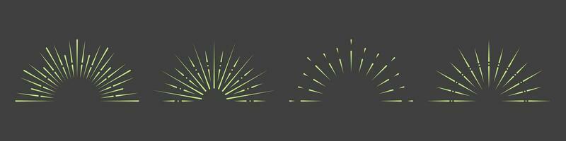 Sunbeam, Round Ray Symbol Collection. Sunrise Light Pictogram. Radial Sunburst, Circle Sun Burst Icon Set. Abstract Firework, Sparkle Starburst. Vintage Decoration. Isolated Vector Illustration.