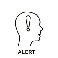 Human Head with Exclamation Mark, Alert Line Icon. Warning Sign in Mind Linear Pictogram. Danger Hazard Message, Person Attention Outline Symbol. Editable Stroke. Isolated Vector Illustration.