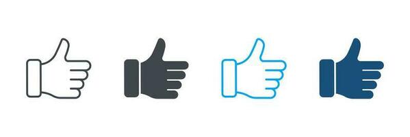Finger Up Gesture, Best Gesture in Social Media Pictogram. Thumb Up, Like Symbol Collection. Approve, Confirm, Accept, Verify Silhouette and Line Icon Set. Isolated Vector Illustration.