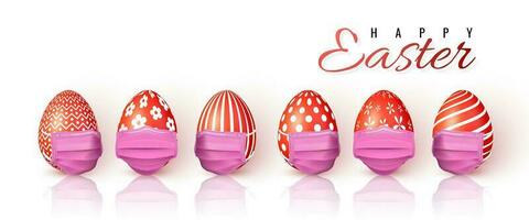 Happy Easter. Color Easter eggs on white background. Vector illustration